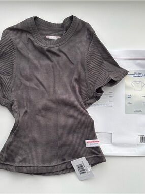 Alexander Wang Charcoal Ribbed Cropped Tee